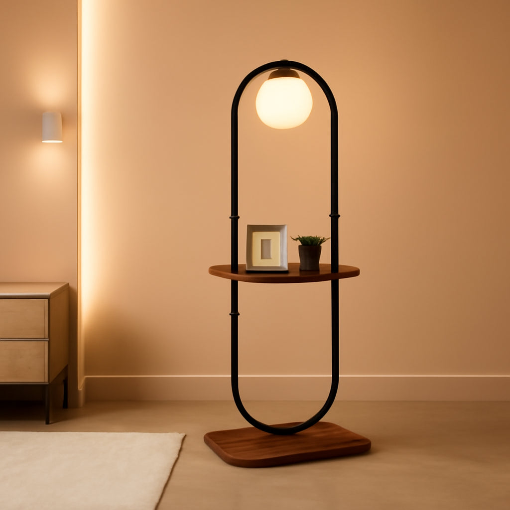 Black Forty SevenInch Floor Lamp Featuring Integrated Table