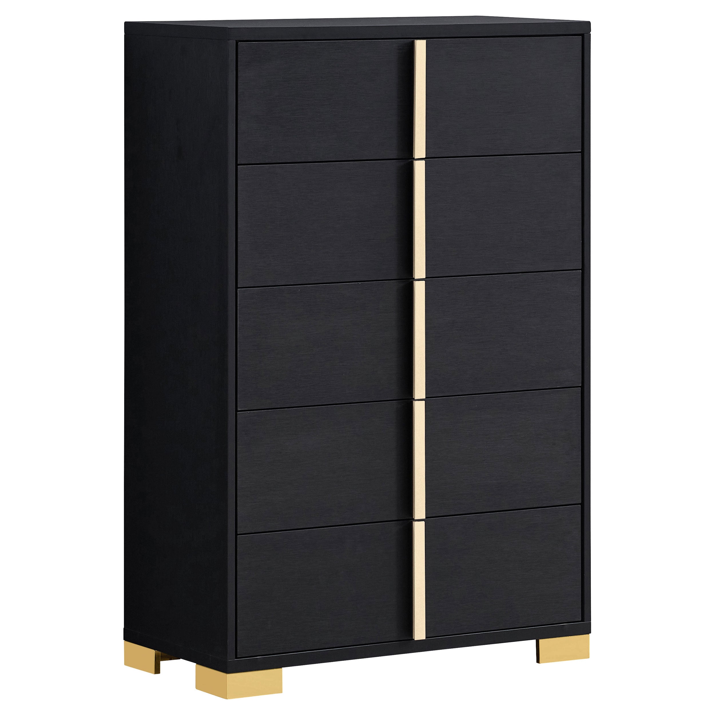 Medici Black 5-Drawer Chest with Gold Accents - Engineered Wood Storage Furniture in Black Finish, 49.5in H x 31.5in W x 16.25in D