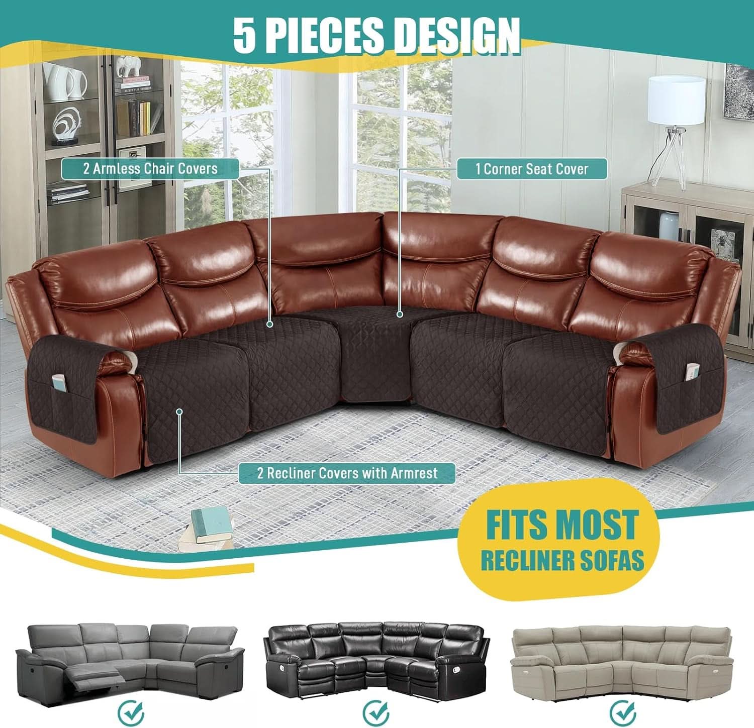 Extra Large Waterproof Recliner Sectional Cover Chocolate-3