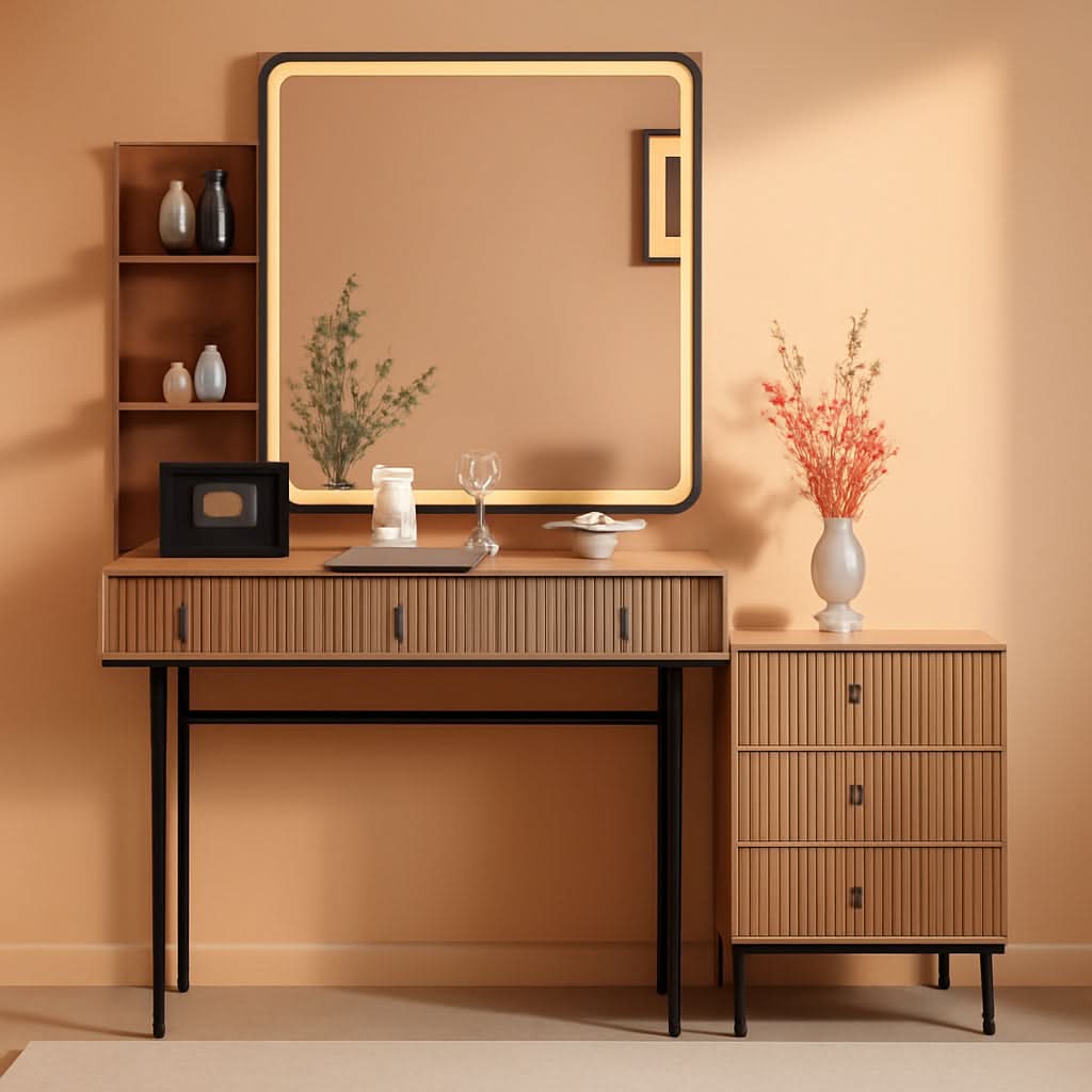Large Vanity Desk Featuring Illuminated Dimming Mirror-0