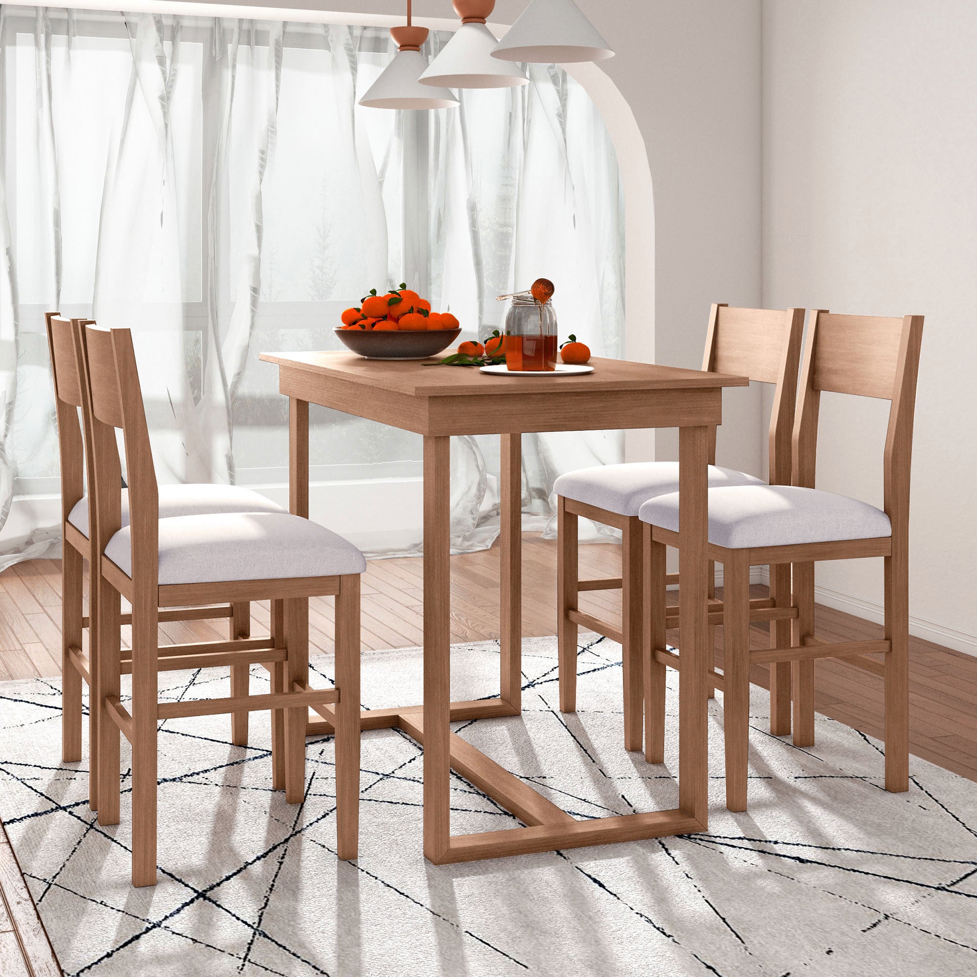 TOPMAX Farmhouse Counter Height 5-Piece Dining Table Set with 1 Rectangular Dining Table and 4 Dining Chairs for Small Places,Brown (old sku: SP000230AAD)