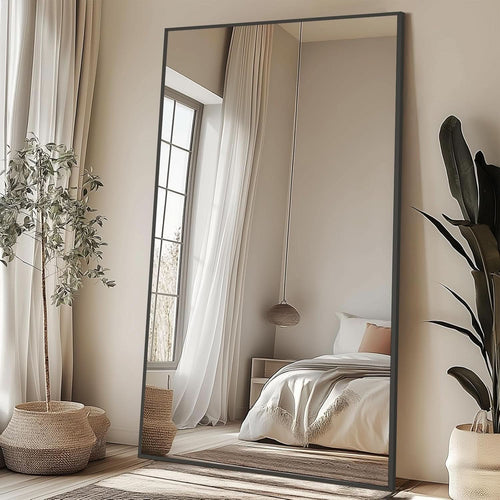 82X44Inch Oversized Floor Mirror Tempered Matte Black Glass-1