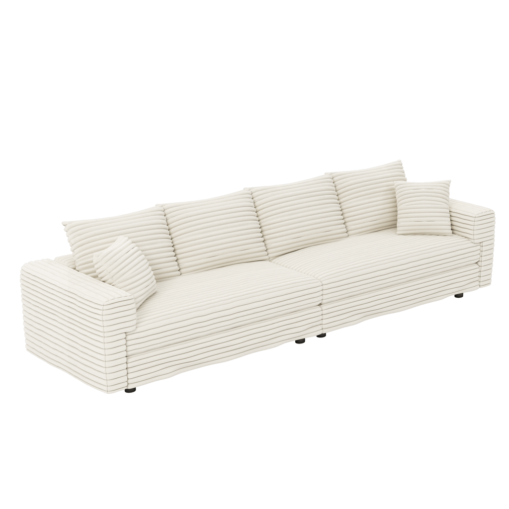 102.4 ' Plush Corduroy 4-Seat Sofa,Modern Comfy Upholstered Sofa Cloud Couch,Deep Seat Couches with Soft Pillows,Convertible Deep Seat Sofa Lounge Chair for Living Room Bedroom,Apartment,Office,Beige