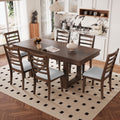 7-Piece Extendable Dining Table Set, Farmhouse Extendable Table with 18' Move Leaf, 78' Rustic Wooden Kitchen Table and 6 piece Upholstered Chairs, Expanding Dining Room Table Set, Walnut+ Beige