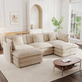 U-Shaped Sectional Sofa w/Reversible Footrest, 5-Seater Convertible Corner Couch with 2 Ottomans ,Modern Minimalist Soft Sofa & Couch for Living Room , Light Coffee Chenille