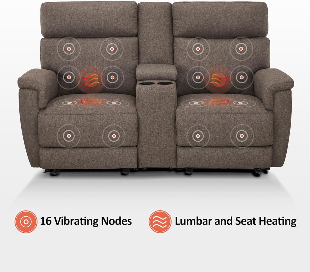 Mocha Power Recliner Loveseat With Massaging For Living Room Comfort-4