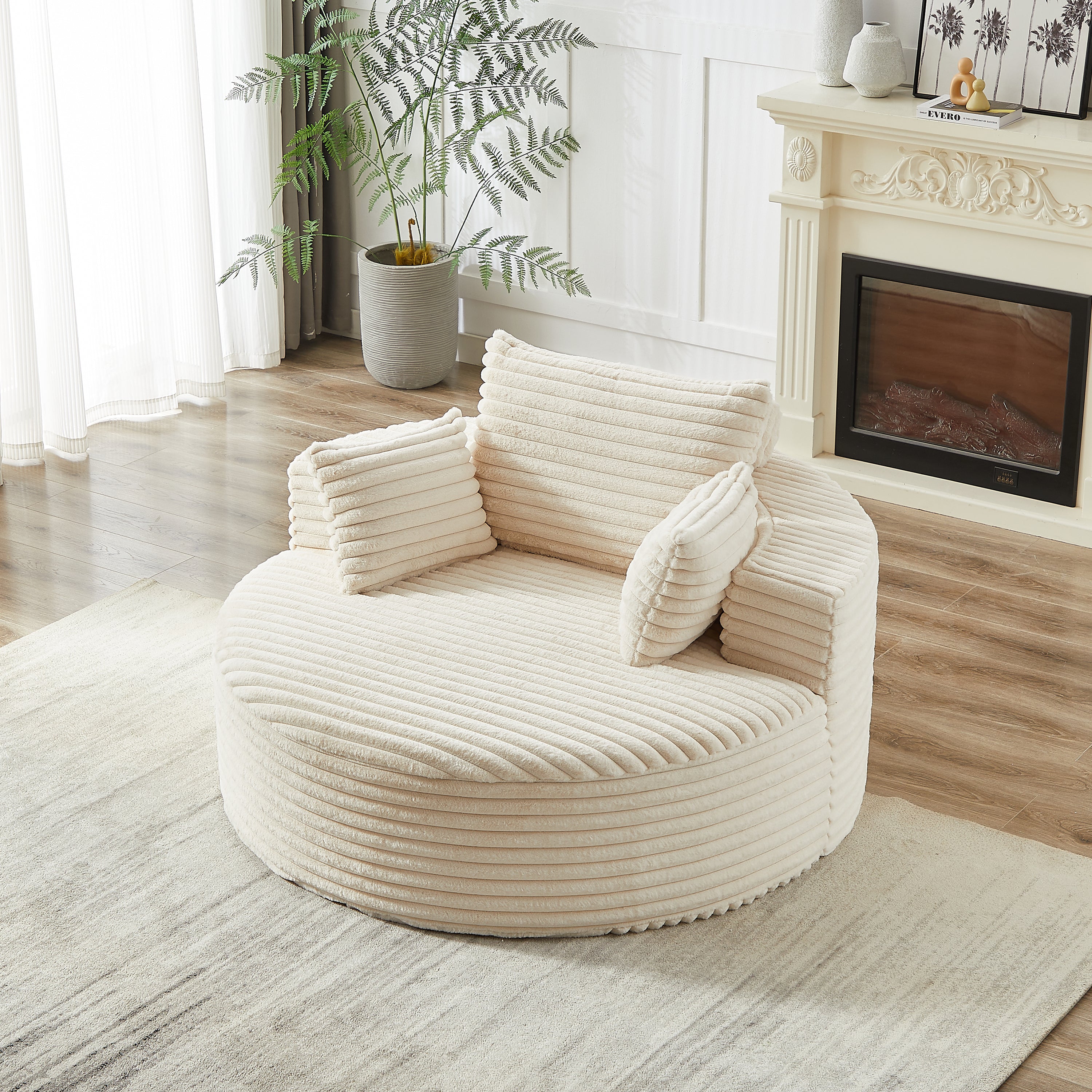 55'L Corduroy Sponge single sofa,No Assembly Required,Fluffy Modern Sleeper Chair for Living room, Bedroom, Lounge and Projection Room(Not a swivel chair.)