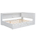 White Full Size Wood Daybed with Storage Shelves, LED, USB, and Trundle, Solid Pine Wood+MDF