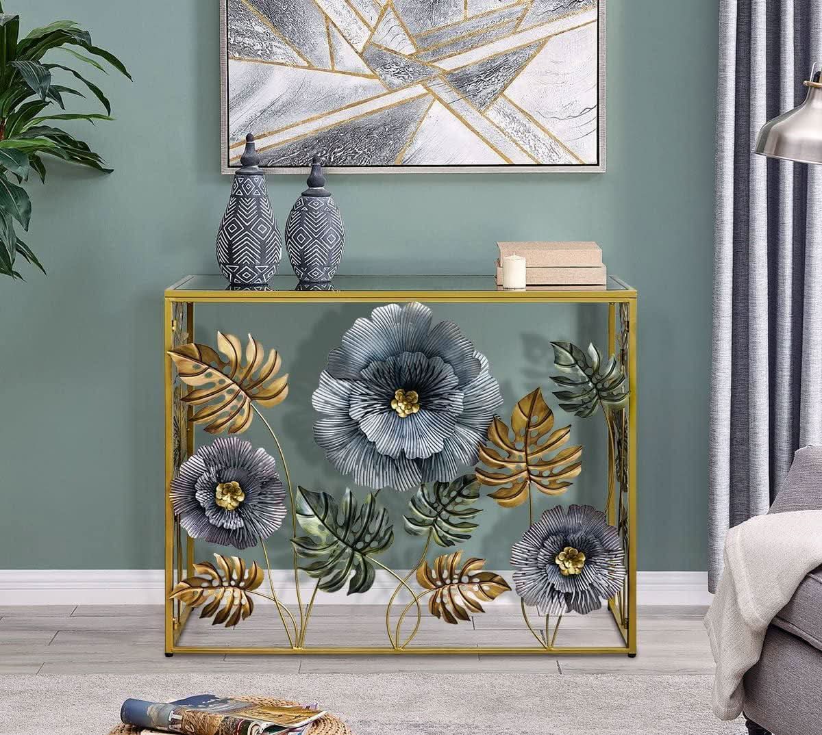 Handcrafted Gilded Frame Console Table With Floral-3