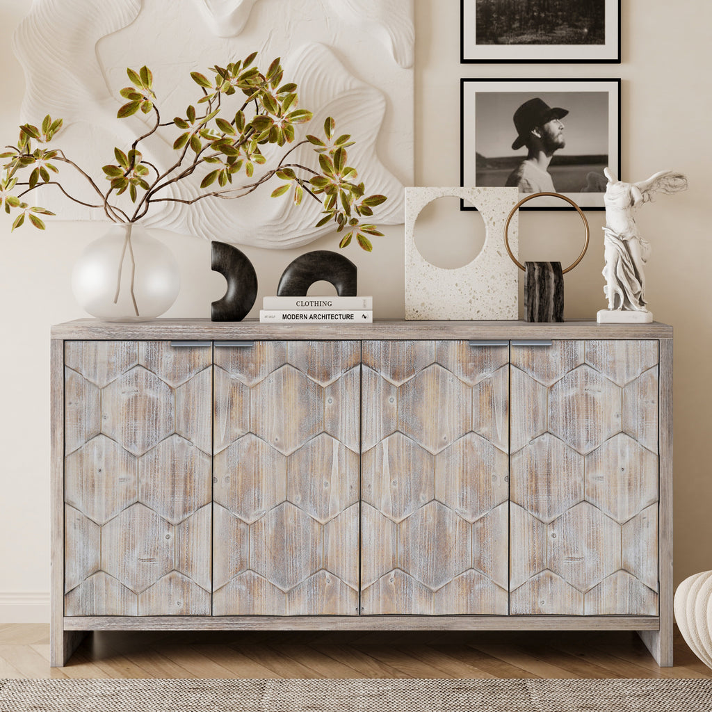 Farmhouse Style 4 Door Accent Cabinet