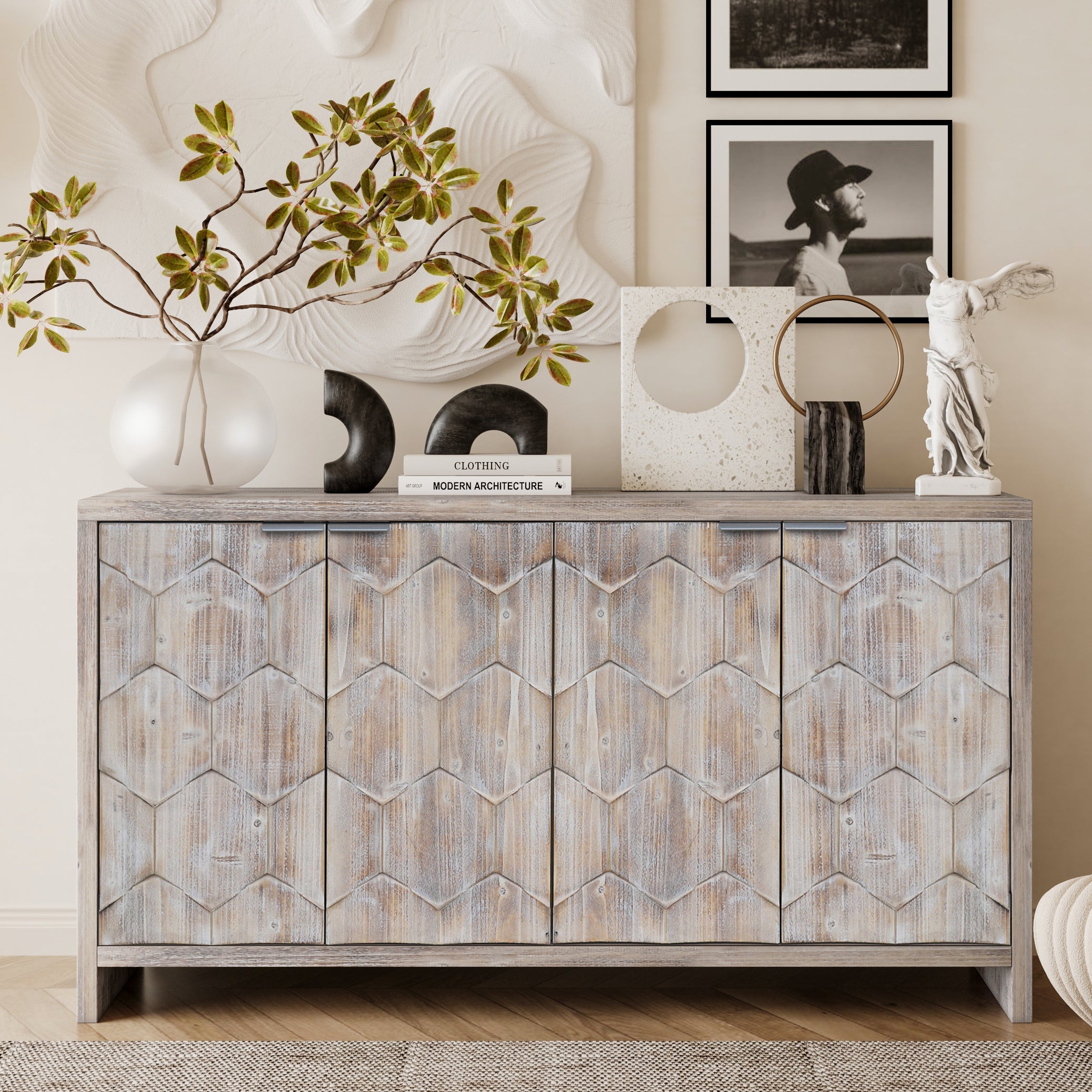 Farmhouse Style 4 Door Accent Cabinet