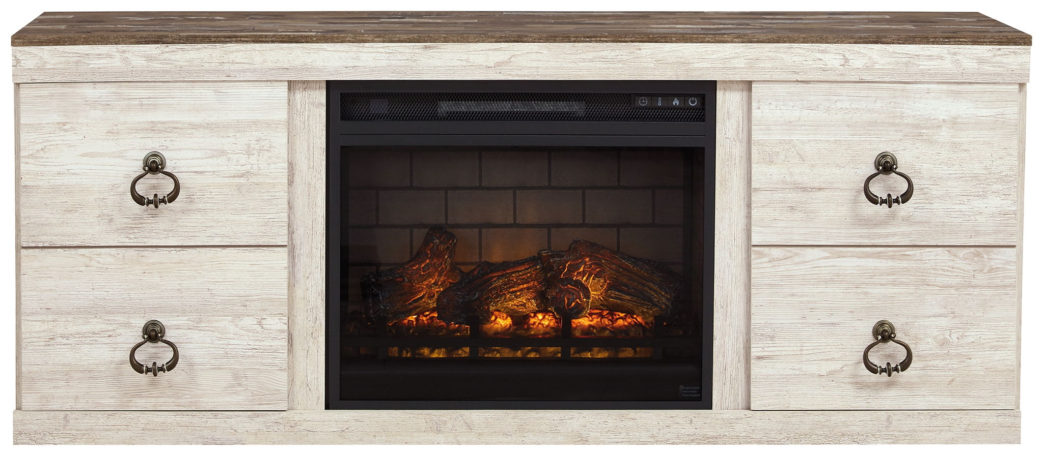 Willowton - 2 Pc. - TV Stand With Faux Firebrick Fireplace Insert - Whitewash-2