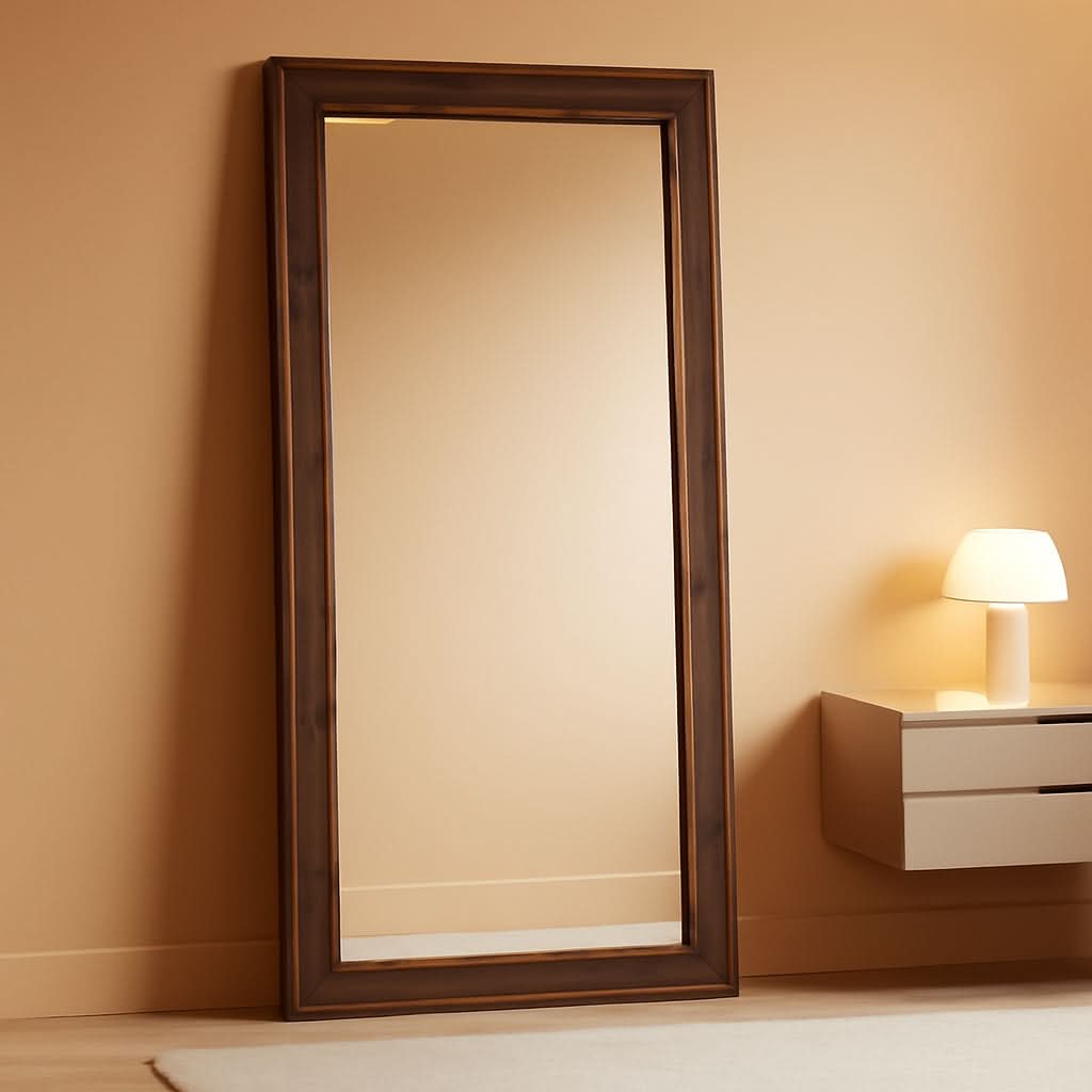 65Inch Full Length Floor Mirror Brown Solid Wood Frame-0