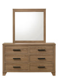 Dresser W Mirror Walnut Color Six Drawers Black Bar Pulls Transitional Style Bedroom Wooden