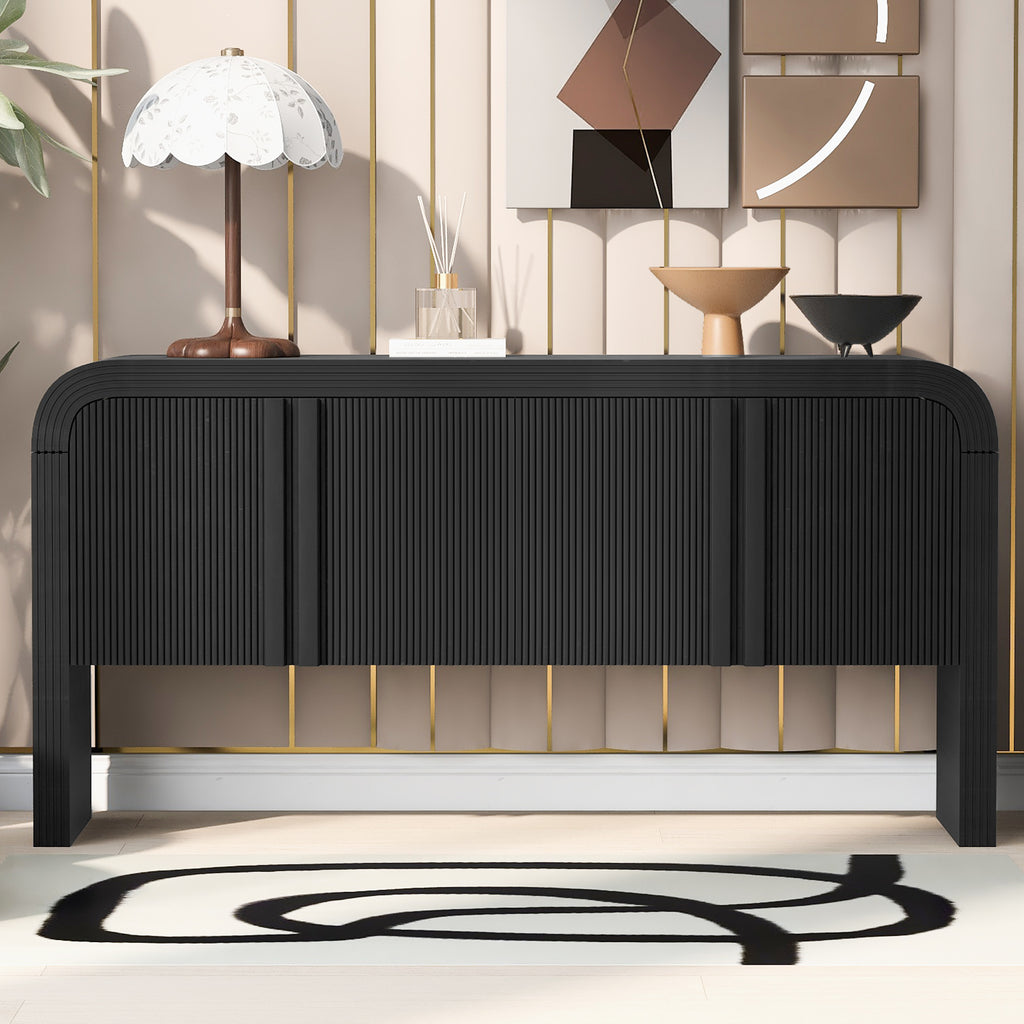 Wave-Pattern Console Table with 4 Doors and Adjustable Shelf