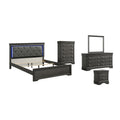 Blaze Upholstered Modern Style 5 Pc Twin Bedroom Set with LED Headboard in Metallic Gray Wood