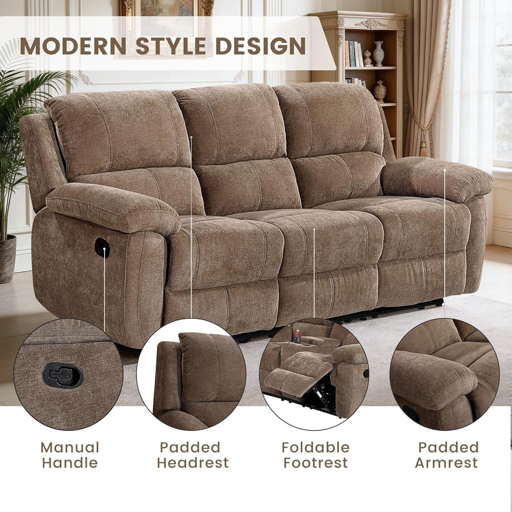 Khaki Ultrafabric Cloudlike Recliner Sofa With Console-2