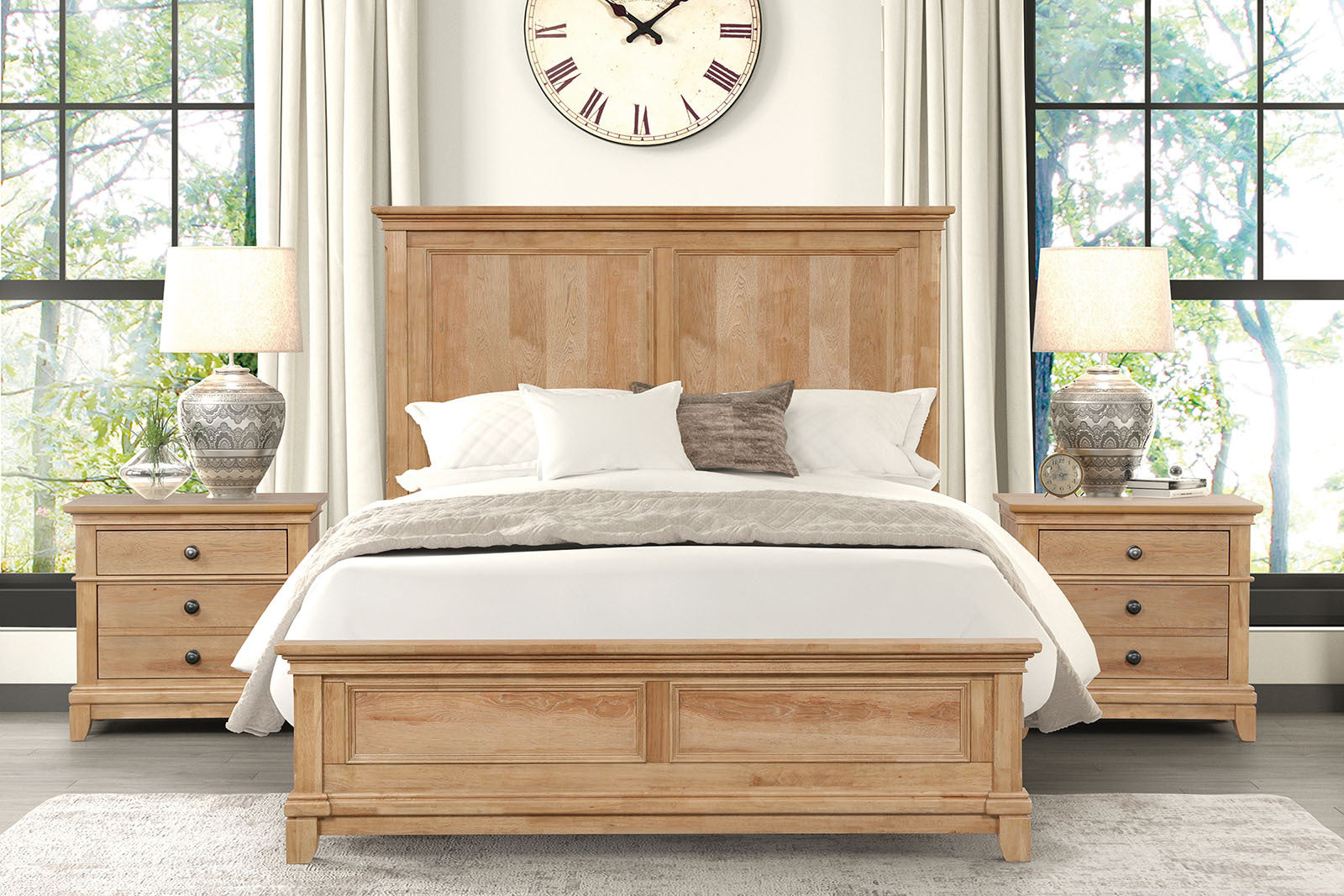 3pc Set Farmhouse Style Full Size Bed w/ Nightstands