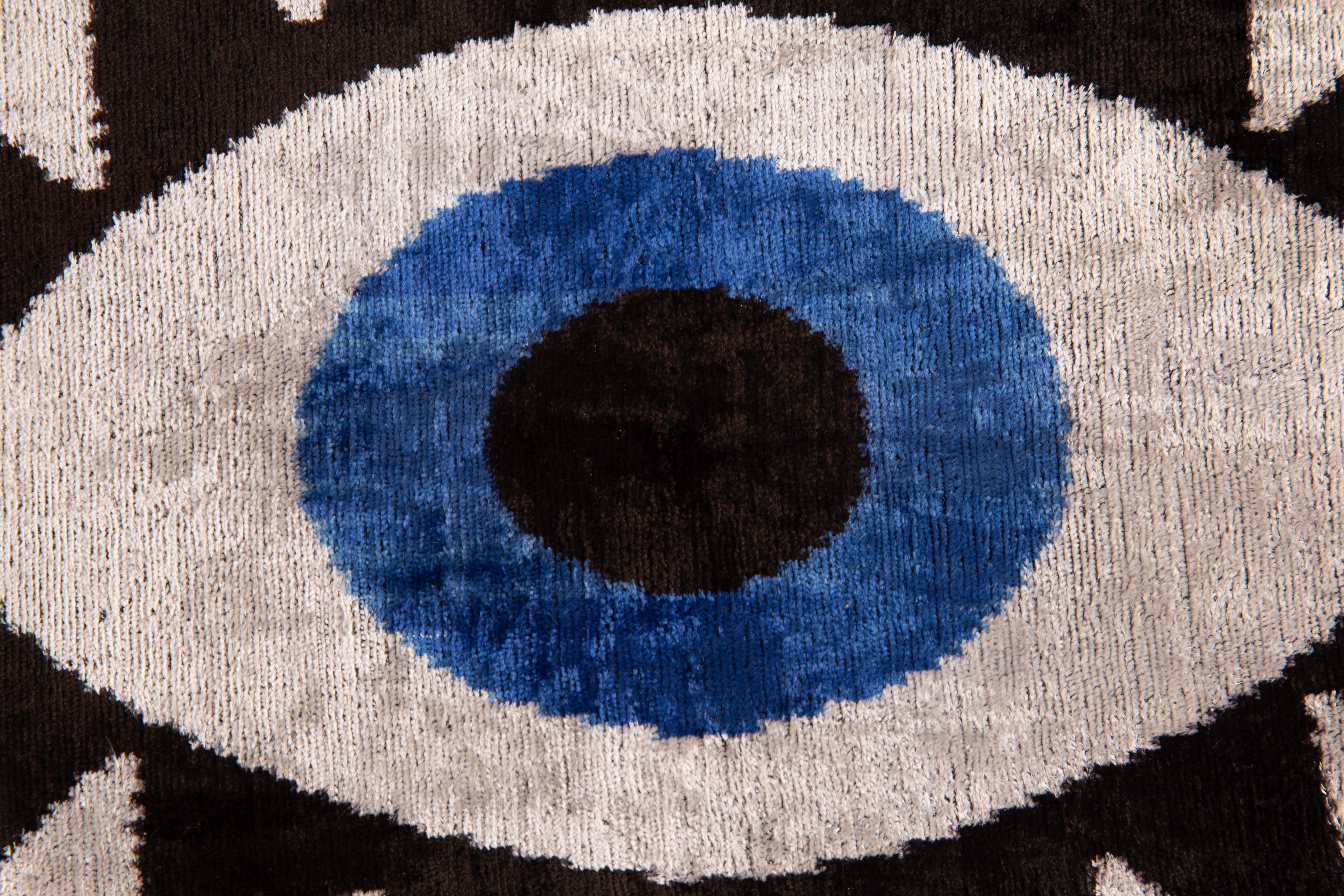 Canvello Handmade Velvet Evil Eye Pillow – 16x24 Artistic Throw Cushion for Home Decor – Feather Down Insert, Vegetable-Dyed, Bohemian Accent for Sofa, Couch & Furniture, Hidden Zipper