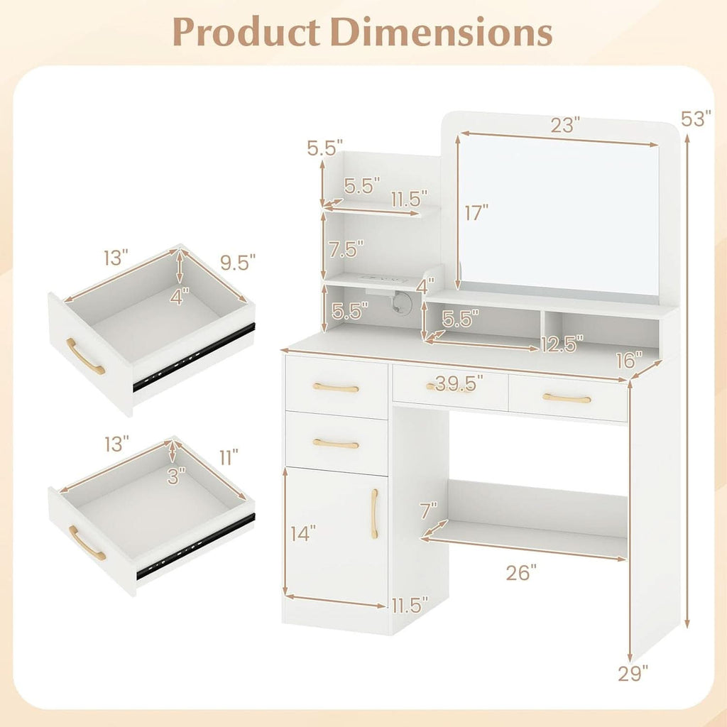 Contemporary White 40 Inch Makeup Vanity Desk Mirror-4