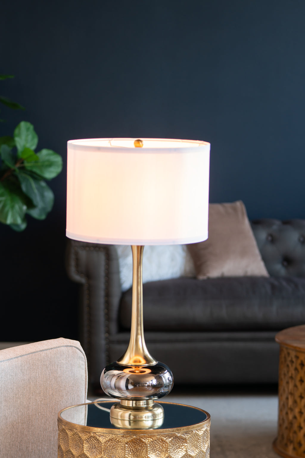 D15x29' Table Lamp with Glass Drum (Lamp Shade Assembly Required)