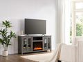 Emerson 70'W Gray Walnut Finish Fireplace TV Stand Console with Heater, LED Light, Cabinets, Shelves