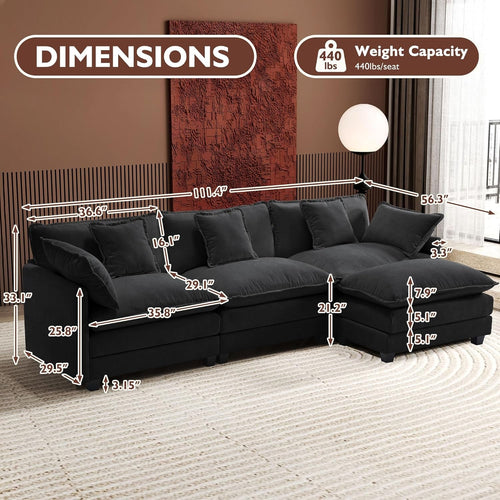 111.4-Inch L-Shaped Black High-Resilience-Deep-Seat Sectional Sofa-1