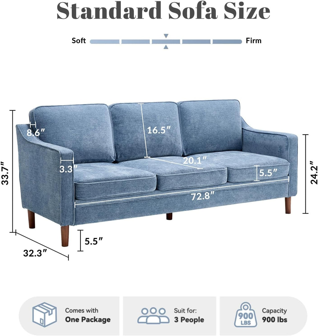 80 Inches Brilliant SkyBlue Chenille Sofa Reinforced-1