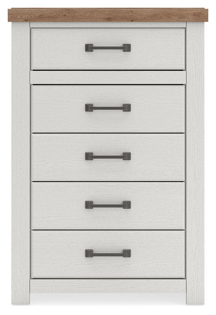 Savonport - Five Drawer Chest - White / Brown-2