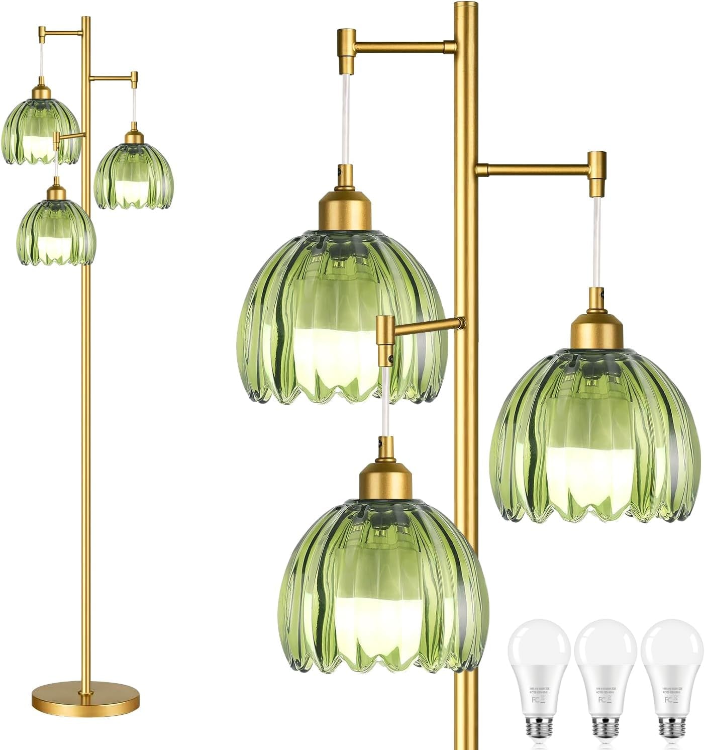 Elegant Gold Floor Lamp With Stained Glass Lamp shades-0