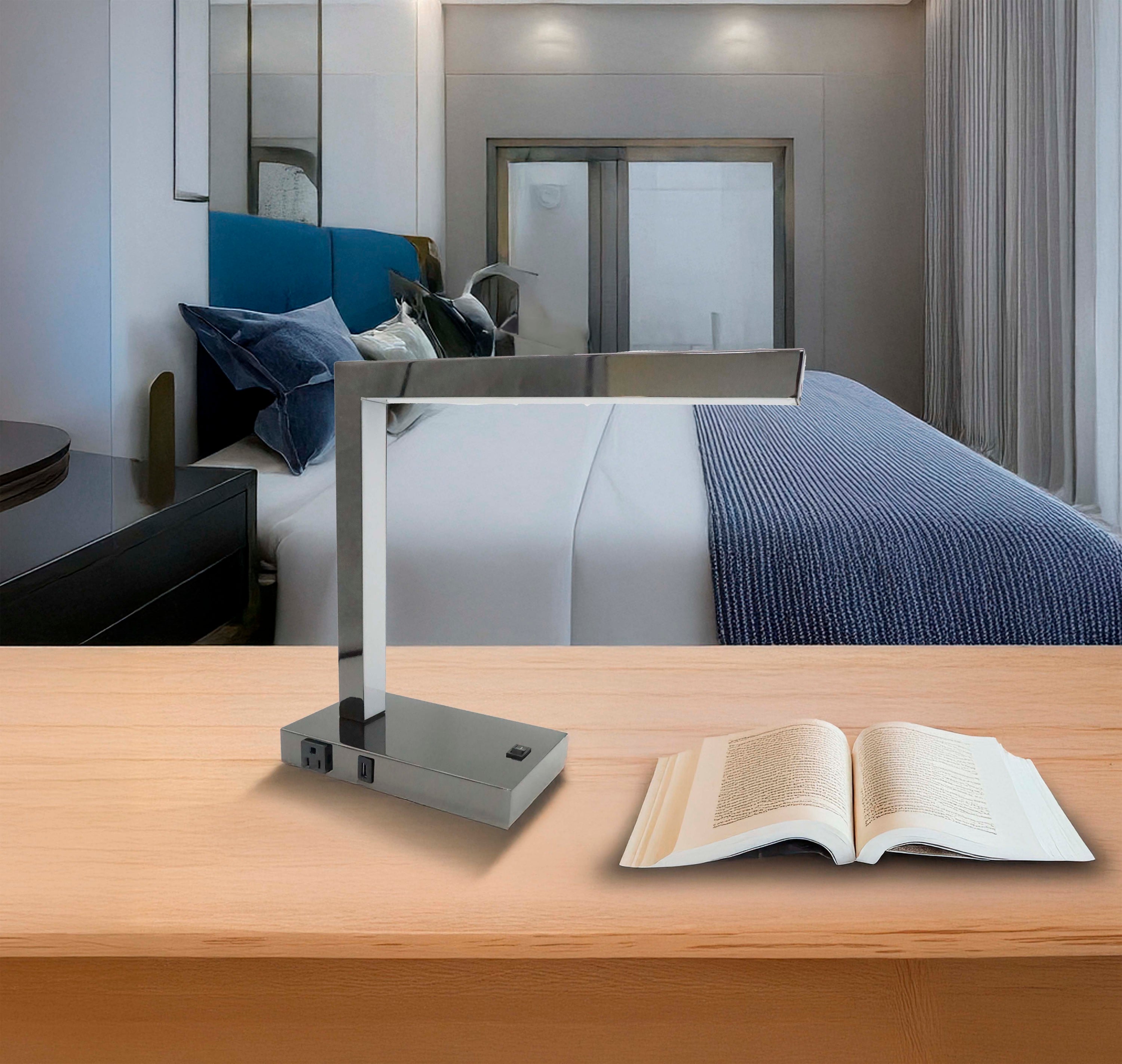 Modern LED Desk Lamp with USB & Power Outlet