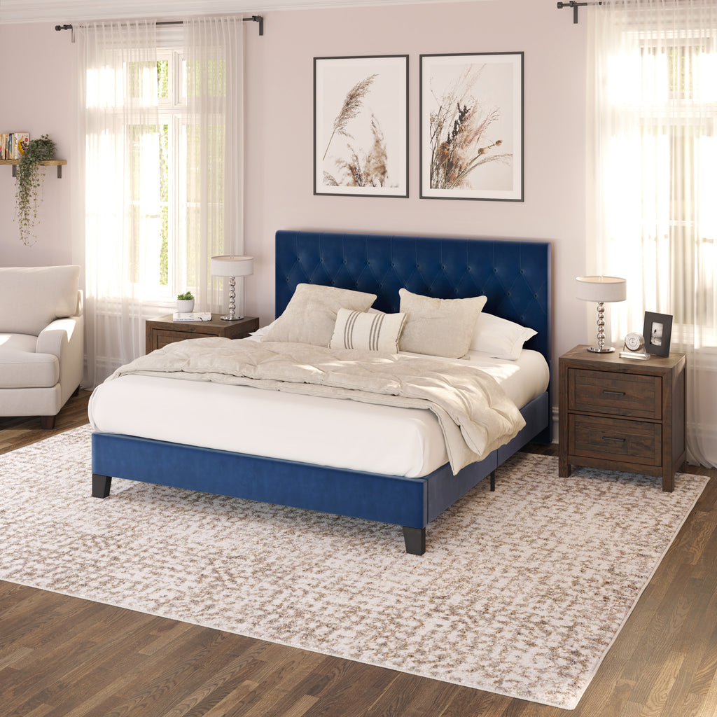 Blue Cal King Upholstered Bed