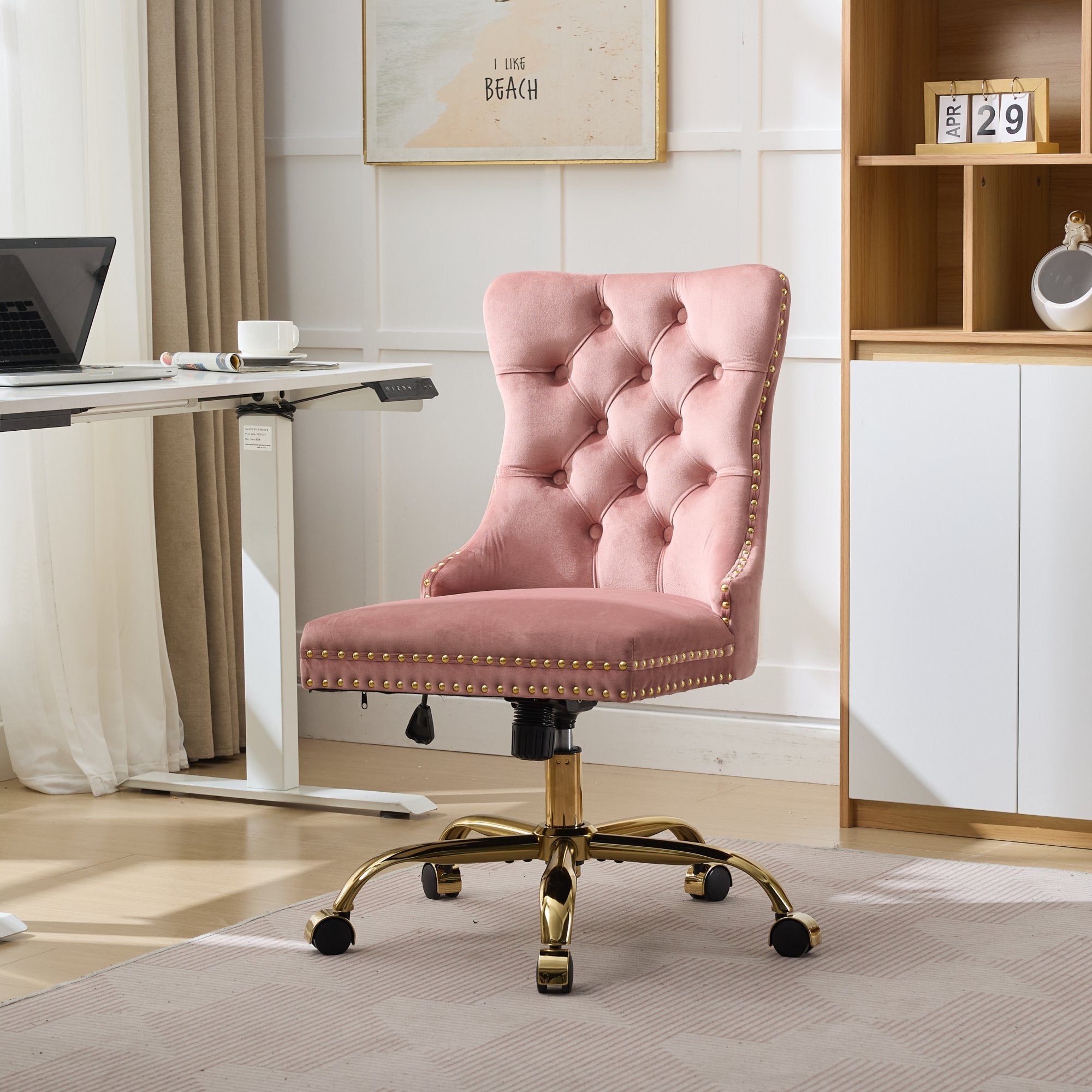 Pink  Velvet Modern Office Chair