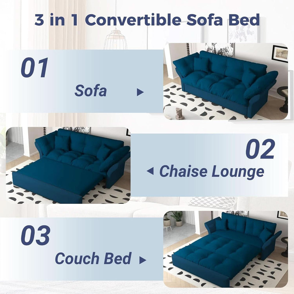 Blue Queen Size Three In One Convertible Sleeper Sofa-2