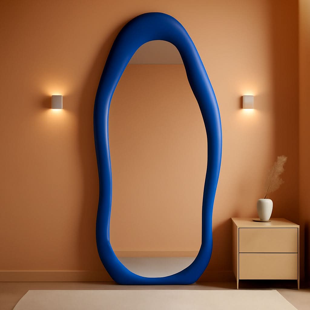 Blue Irregular Wavy Full Length Floor Mirror 63x24 Inch-0
