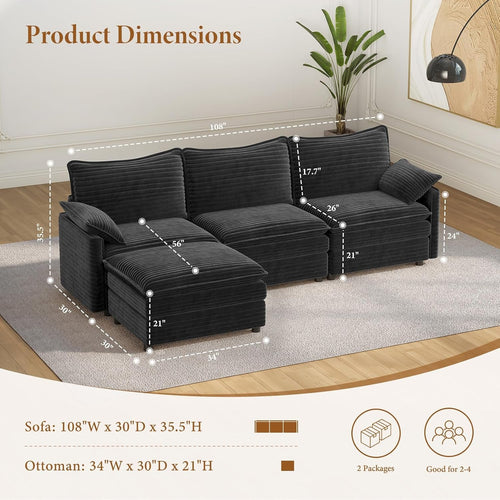 108 Inch Charcoal Gray Modular Sectional Sofa Ottoman-1