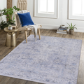 MAVAL Blue Washable Rug 5x8 Area Rug (Blue+Cream, 5' x 8')