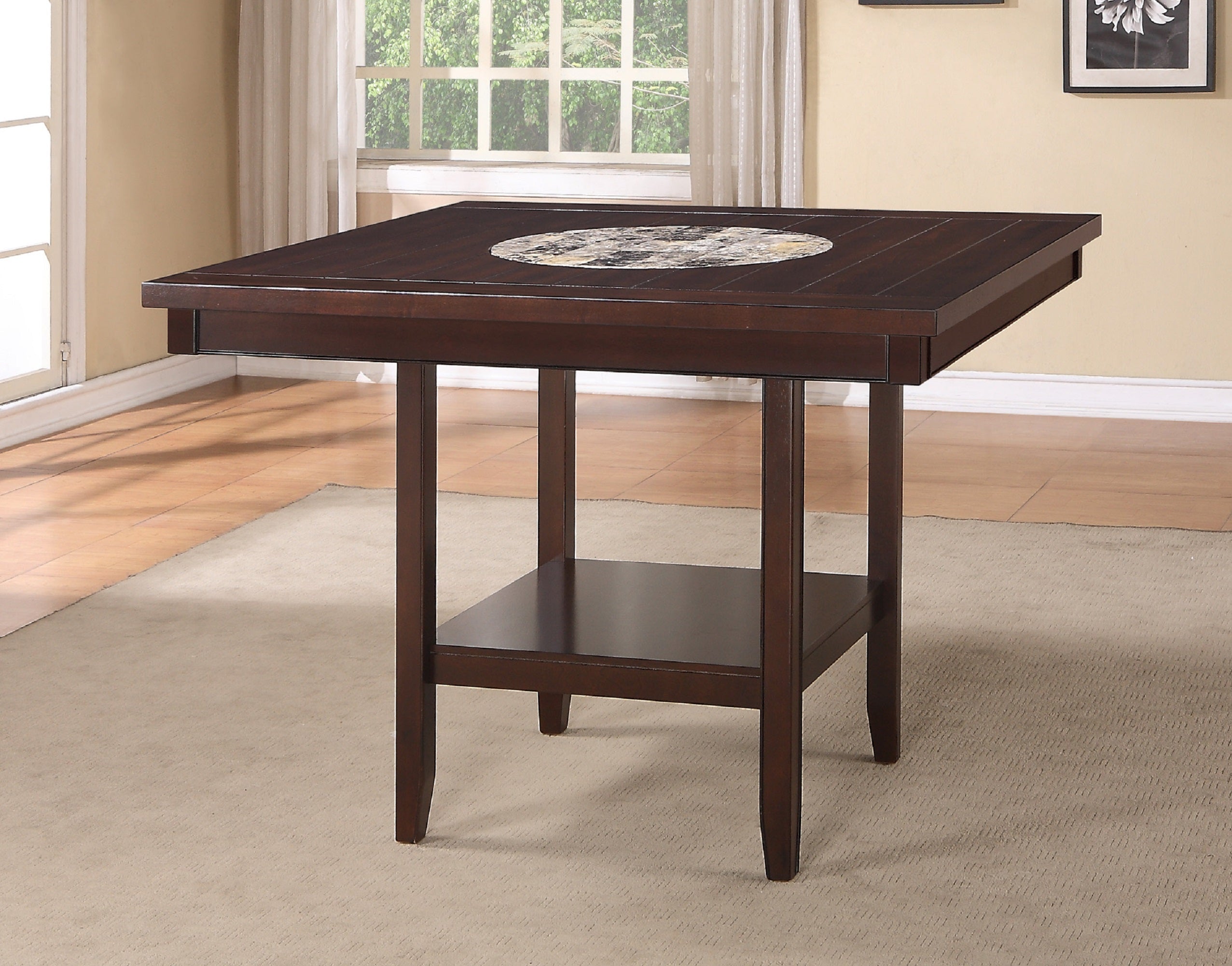 1pc Contemporary Transitional Counter Height Dining Table with 20-Inch Lazy Susan Rich Dark Brown Finish Wooden Wood Veneers Solid Wood Dining Room Furniture