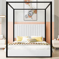 Queen Size Upholstery Canopy Platform Bed with Headboard and Metal Frame, White