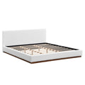 Elegant White Boucle Upholstered Bed with Wood Grain Textured Solid Wood Base Frame, King Size, White