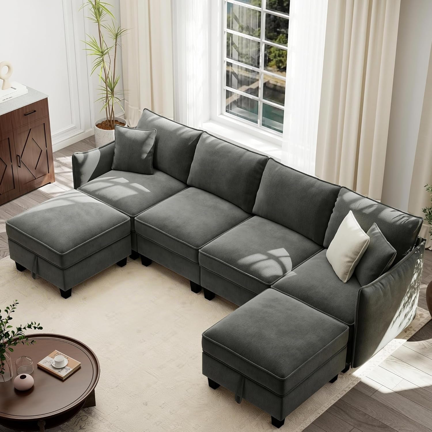 Charcoal Grey Luxurious Modular U Shaped Sectional-0