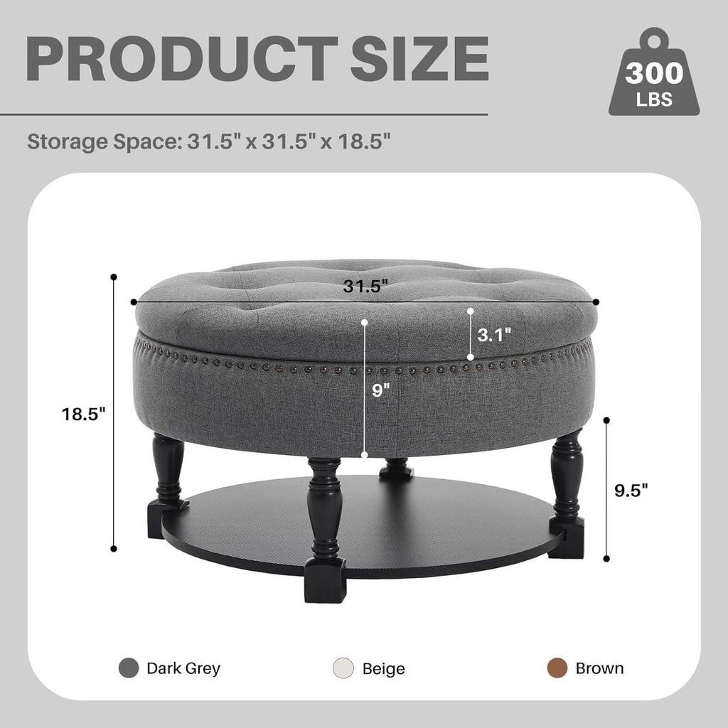 31.5 Inch Round Upholstered Ottoman Coffee Table Charcoal