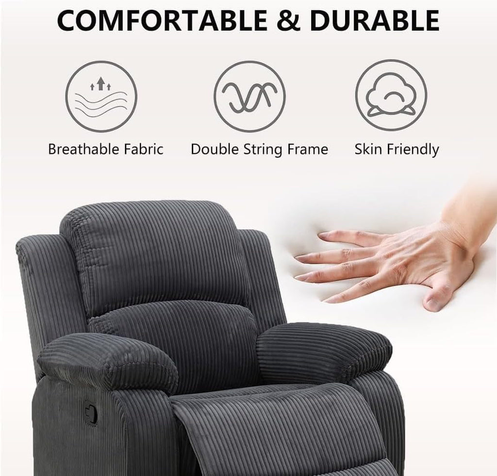 Midnight Grey Corduroy Manual Recliner Sectional Sofa-4