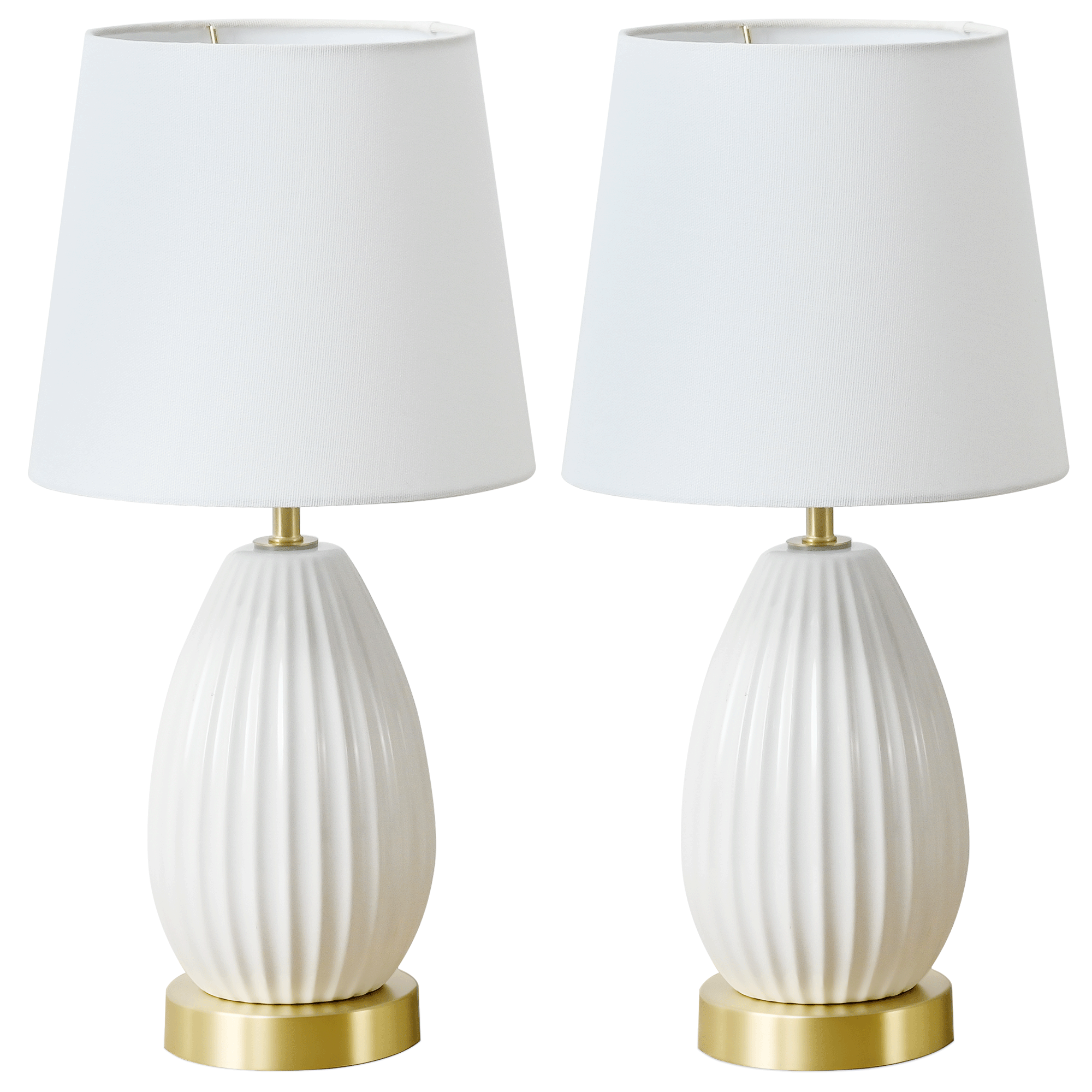 18-Inch Set of 2 Table Lamps, Antique Brass and White Finish, Rotary Switch, E26 Socket – Bulb Not Included (60W Max)
