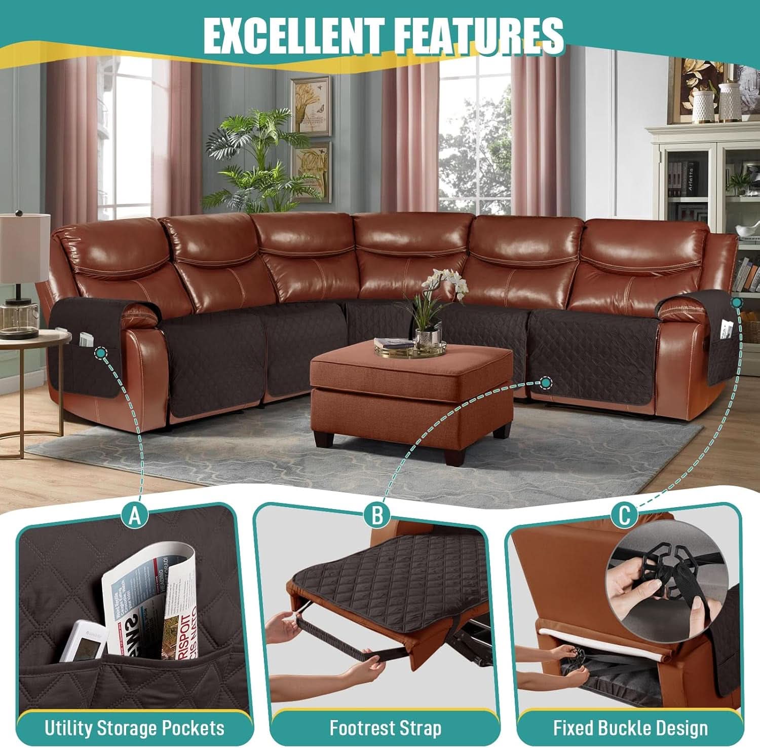 Extra Large Waterproof Recliner Sectional Cover Chocolate-4
