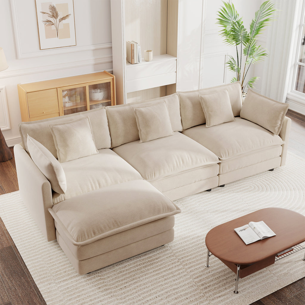 Free Combination Comfy Upholstery Modular Oversized L Shaped Sectional Sofa With Reversible Ottoman, Light Coffee Chenille