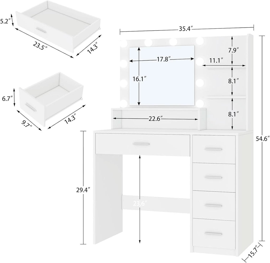 White Mirrored Vanity Desk With Illuminated Lights-1