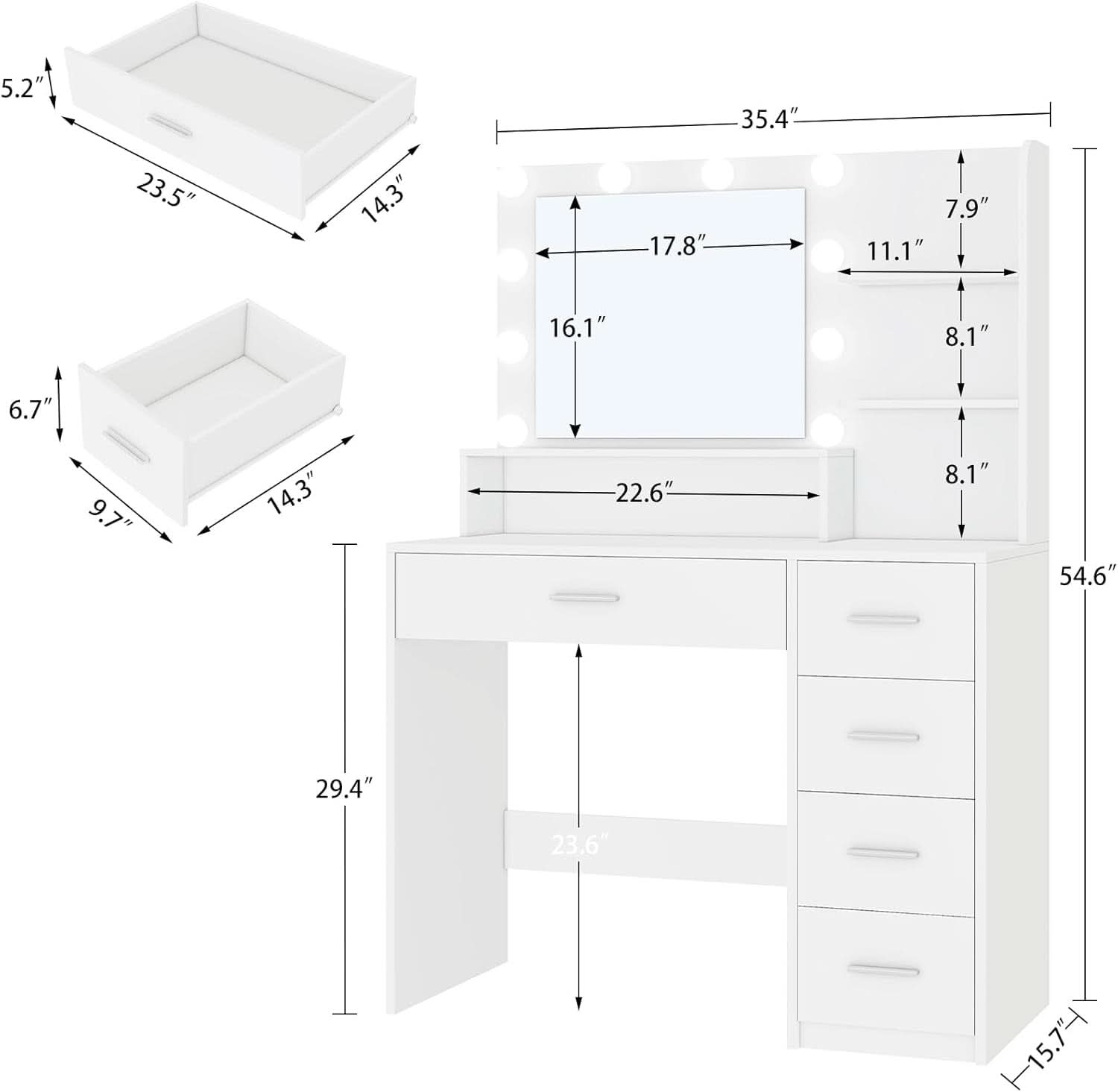 White Mirrored Vanity Desk With Illuminated Lights-1