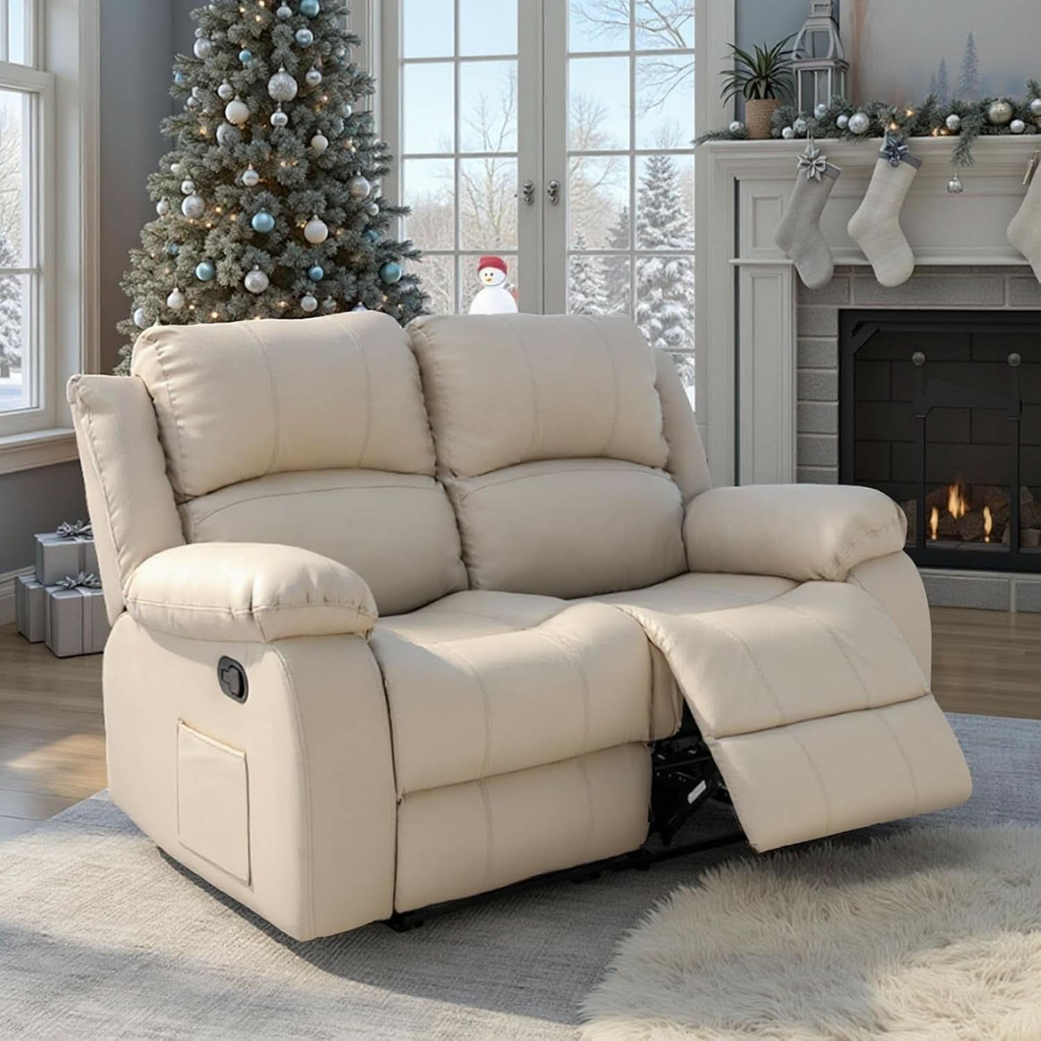 Manual Leather Loveseat Recliner Sofa With Pockets-2