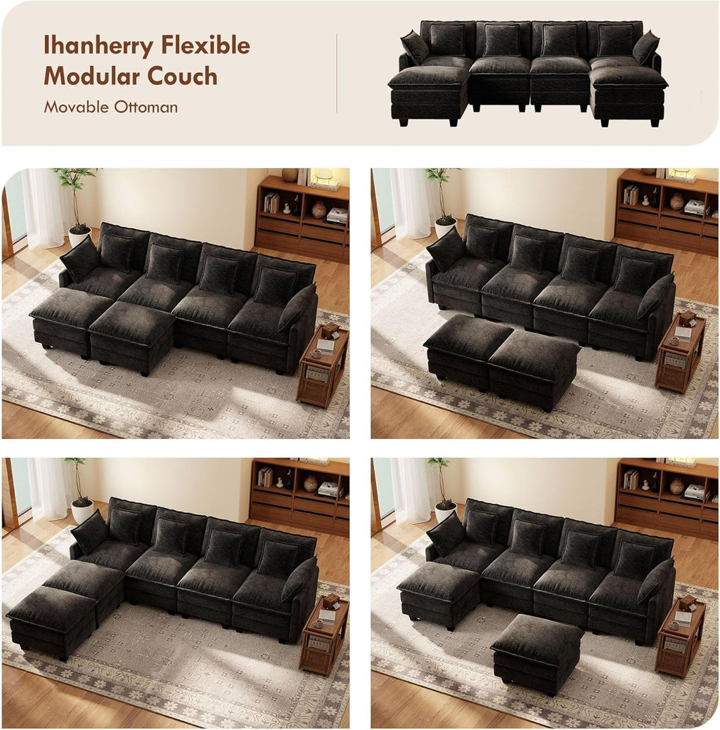 106-Inch Modular Cloud Sofa Black Sectional Modern-2